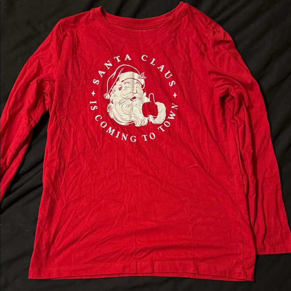 Holiday Time Red Santa Claus Long Sleeve Tee